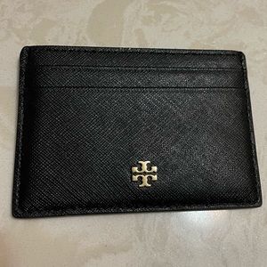 Tory Burch Emerson Slim Card Case Wallet In Black- like new!